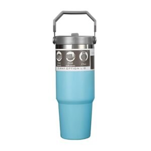 900ml Insulated Stainless Steel Travel Tumbler with Handle | Double-Walled Leak-Proof Vacuum Mug with Splash-Resistant Lid | Large Capacity Automobile Cup for Car Cup Holders, Office, Gym & Outdoor Travel (Sky Blue) - Image 1