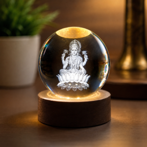 Divine 3D Saraswati Ji Crystal Ball Night Light with Wooden LED Base | Laser Engraved Goddess of Knowledge Glass Globe Lamp | Spiritual Decorative Night Light for Wisdom, Education & Positive Energy | Ideal for Study Table, Pooja Room, Home Decor & Student Gifting - Image 1